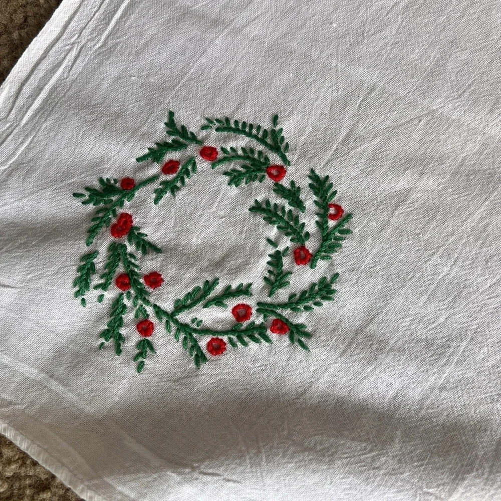 Vintage Hand embroidered Tablecloth Table Square Christmas 36